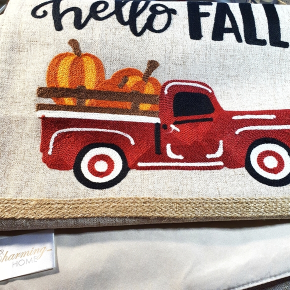 Hello Fall Embroidered Linen Table Runner - Picture 2 of 6